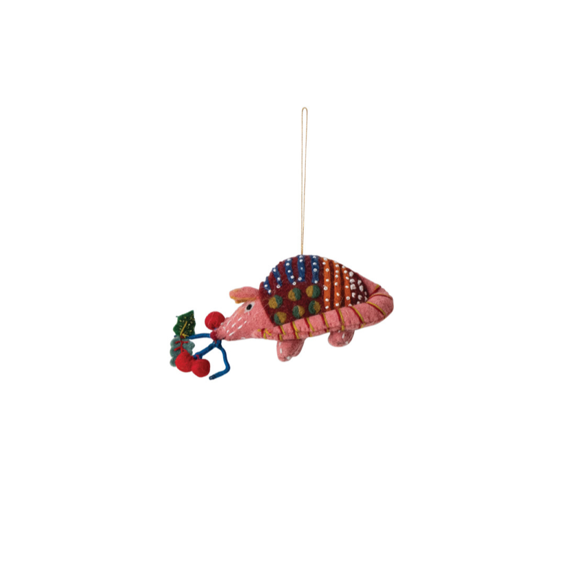 Folk Art Felt Animal Ornament - armadillo 