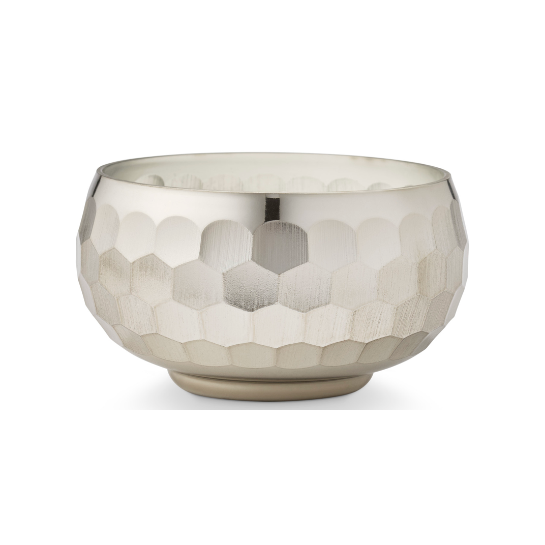 A hammered metal bowl with a hexagonal pattern, shown on a clean white background.