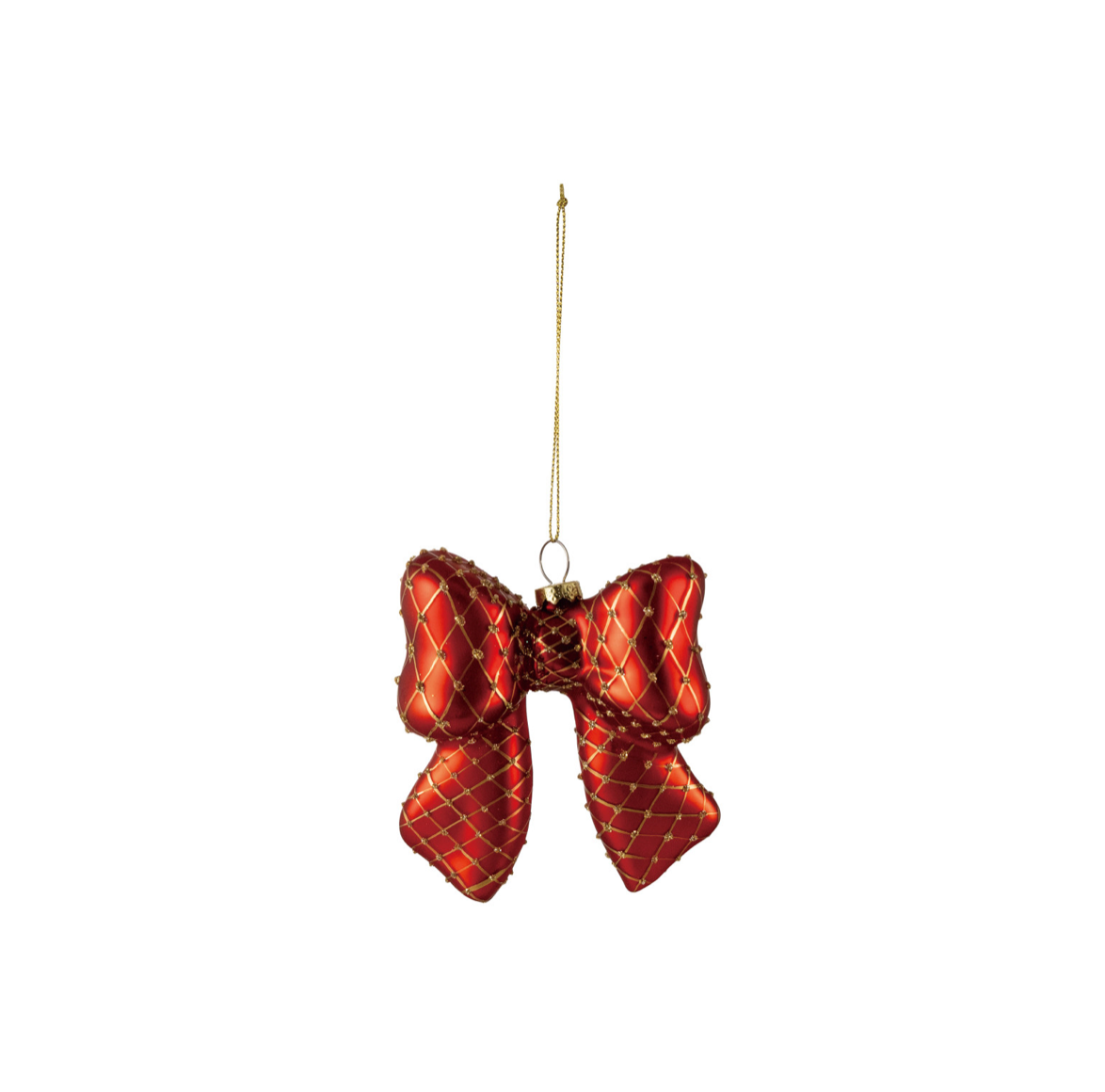 Hand-Painted Glass Bow Ornament with Diamond Pattern & Gold Glitter - 2 Colors