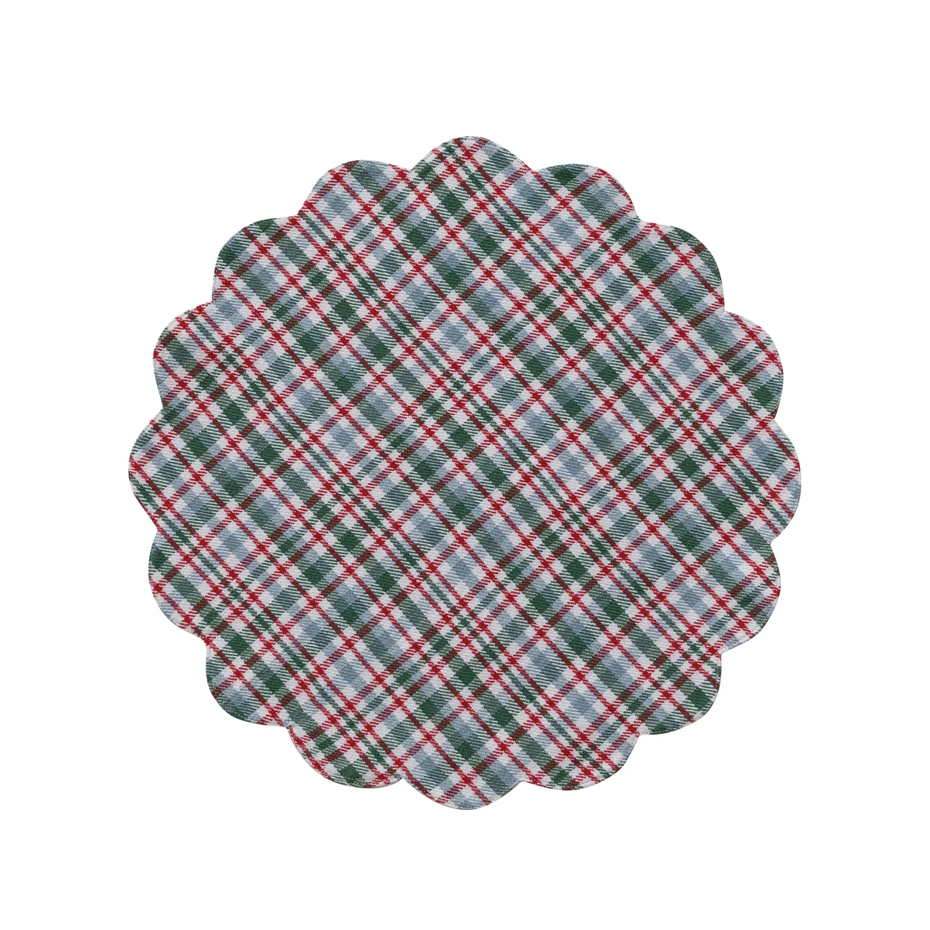 Woven Cotton Scalloped Placemat with Plaid Pattern