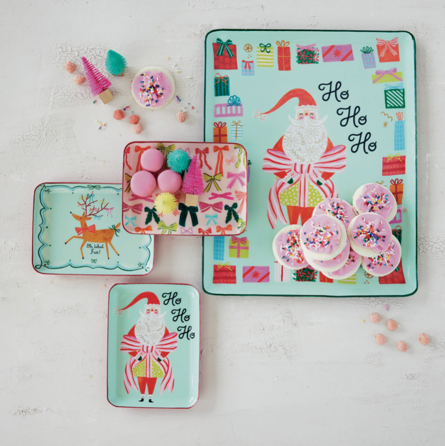 Enameled Metal Tray - Pink with Bows