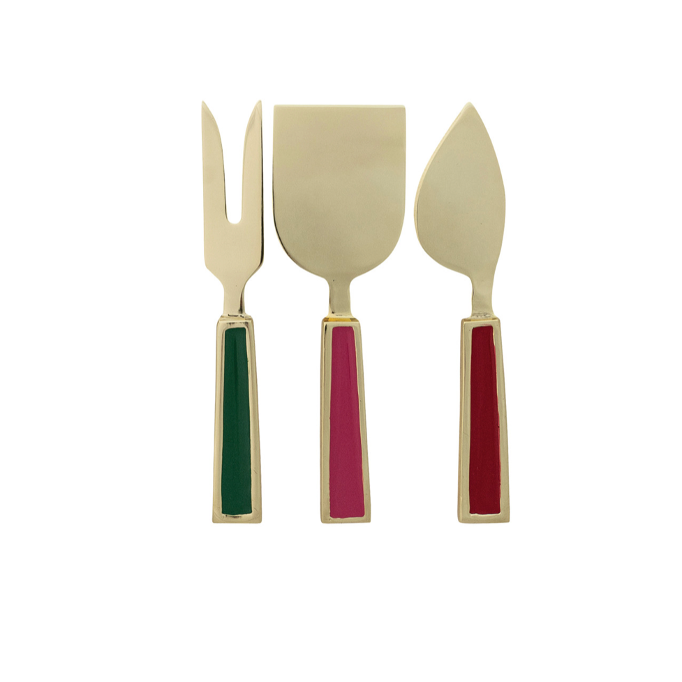 Festive Stainless Steel Cheese Knives with Resin Handles - Set of 3