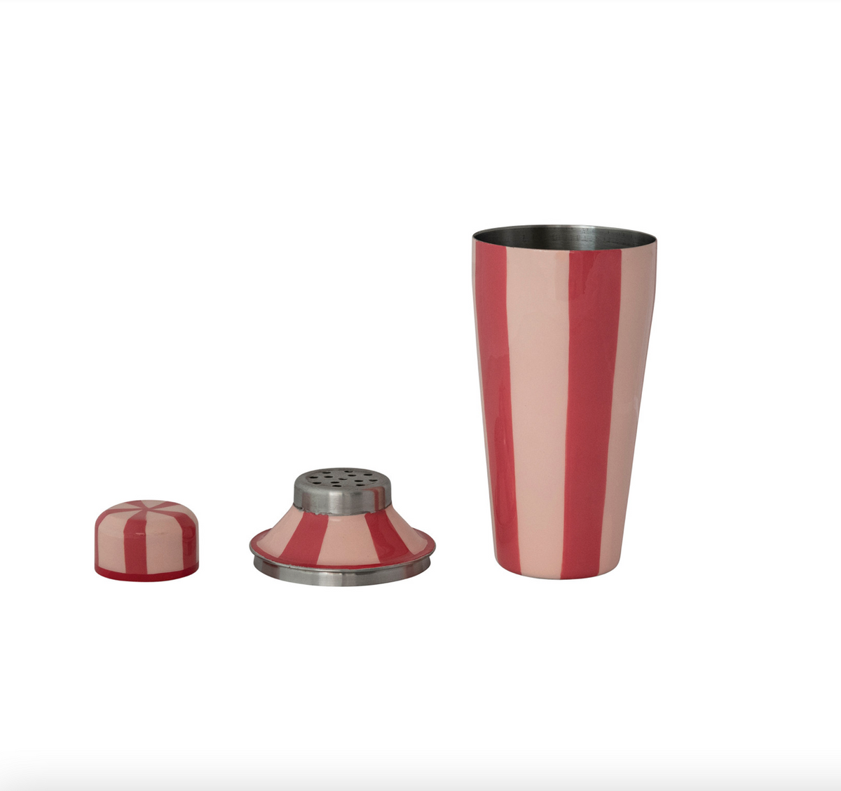 Enameled Stainless Steel Cocktail Shaker - Red & Pink Striped
