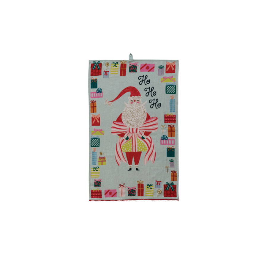 Cotton & Linen Printed Tea Towel - Santa