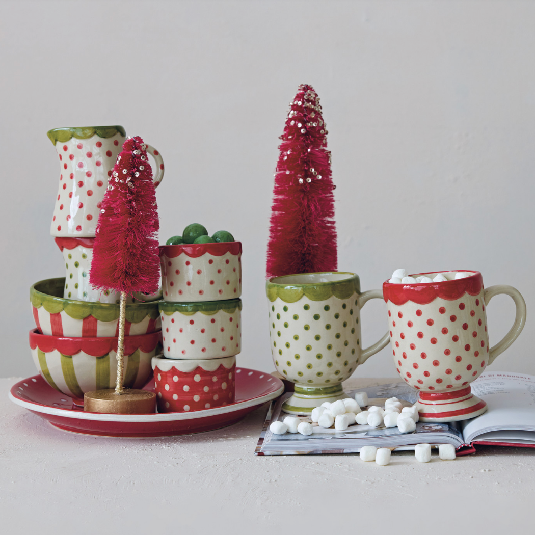 Polka Dots & Scalloped Rim Stoneware Container - 3 Colors