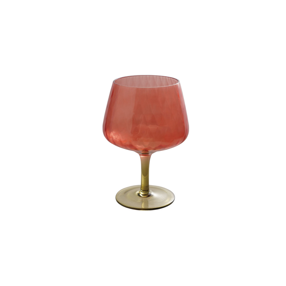 Ribbed Stemmed Wine Glass - Red & Olive Green