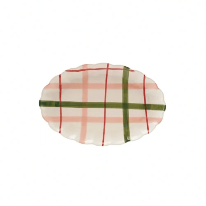 Whimsical Holiday Plaid Stoneware Platter