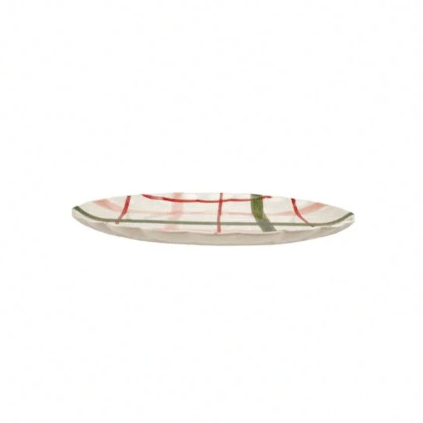 Whimsical Holiday Plaid Stoneware Platter