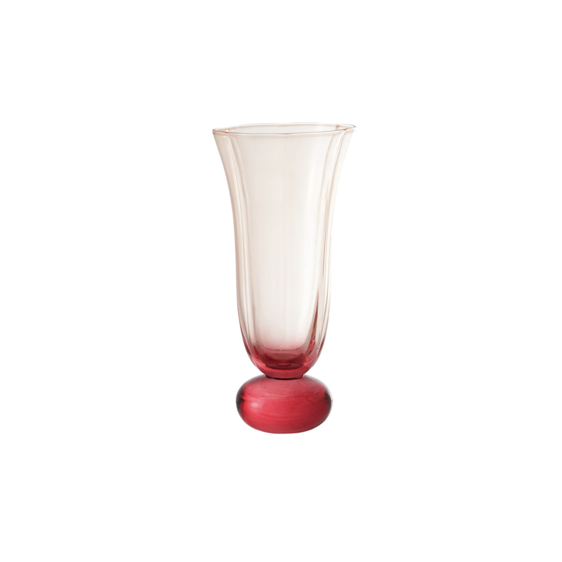 Blown Fluted Drinking Glass with Ball Stem - Pink