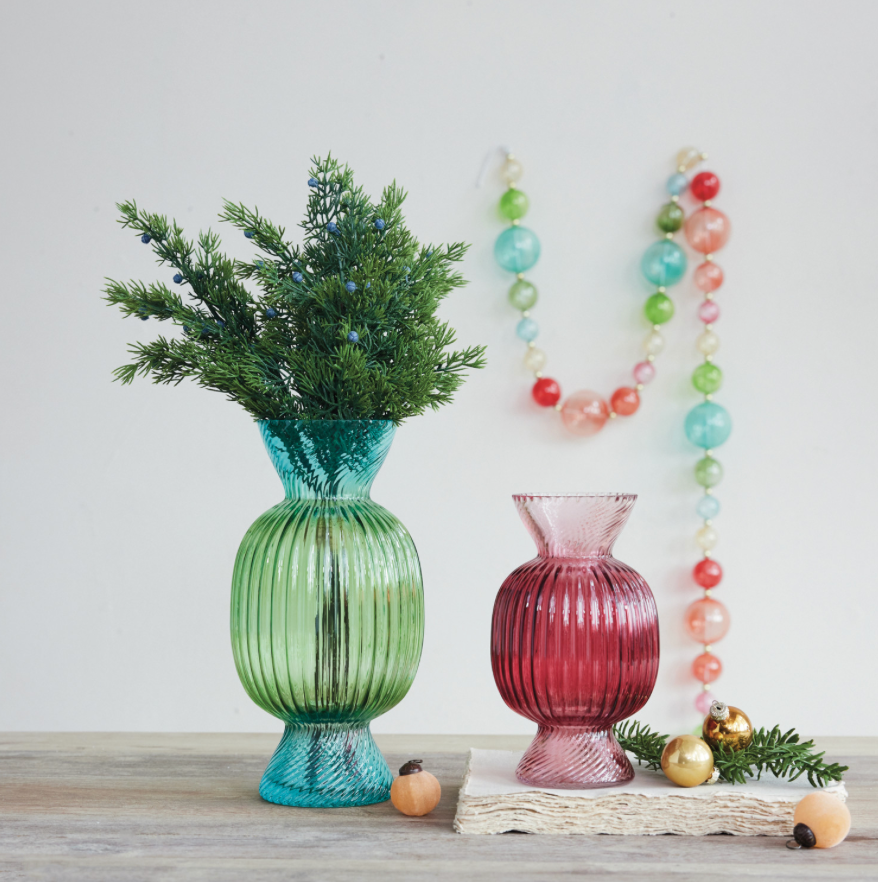 Fluted Glass Candy Shaped Vase