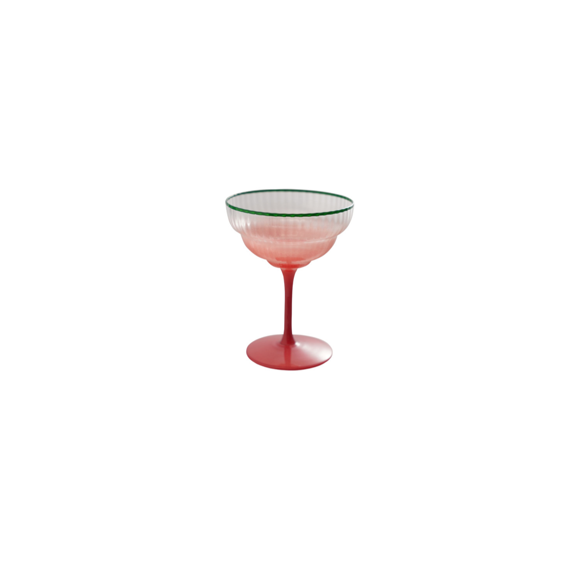 Pink Fluted Stemmed Coupe Glass with Green Colored Rim