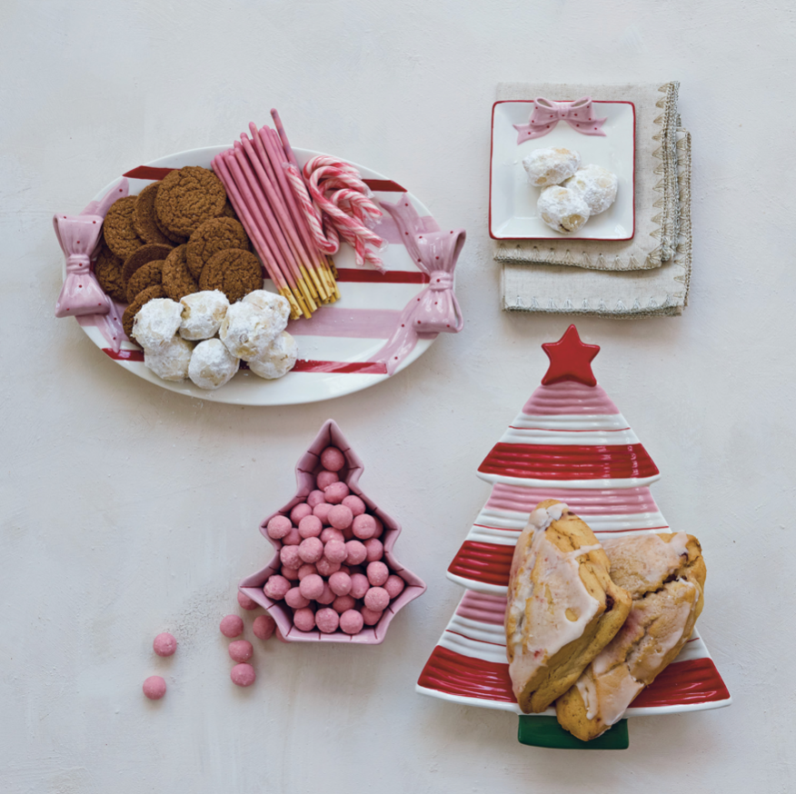 Pink Bow Stoneware Dish