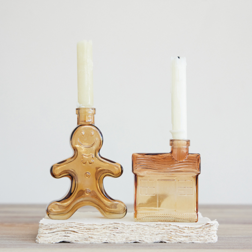 Amber Glass House Taper Holder