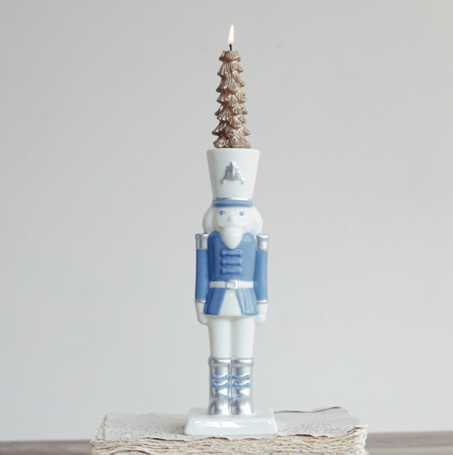 Blue & White Ceramic Nutcracker Taper Holder