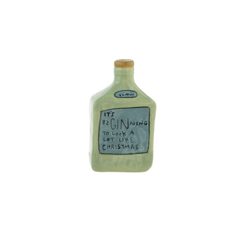 Hand-Painted Stoneware Bottle Shaped Vases with Holiday Cocktail Sayings- It's beGINing to look a lot like Christmas
