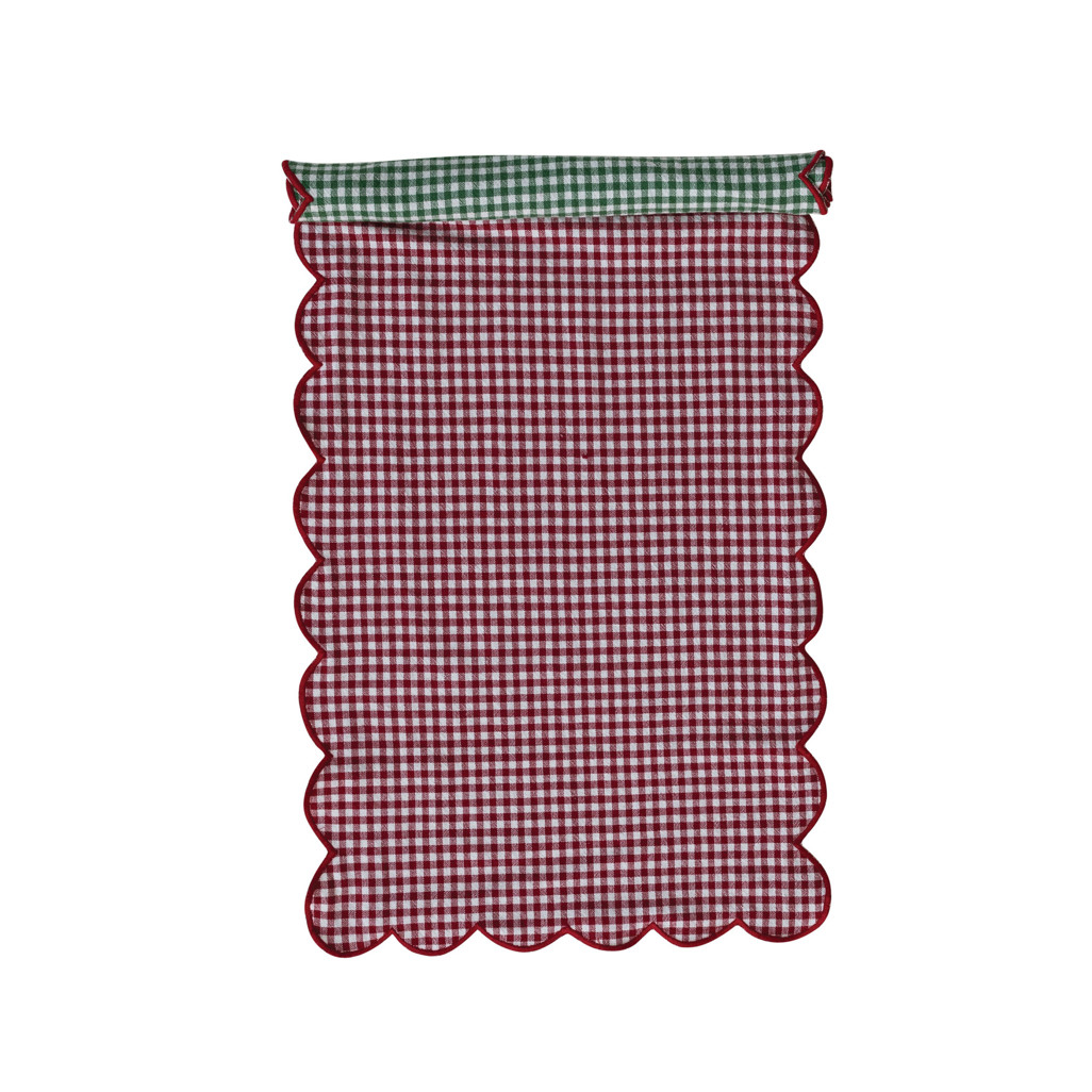 Woven Cotton Gingham Scalloped Two-Sided Table Runner with Stitched Edge