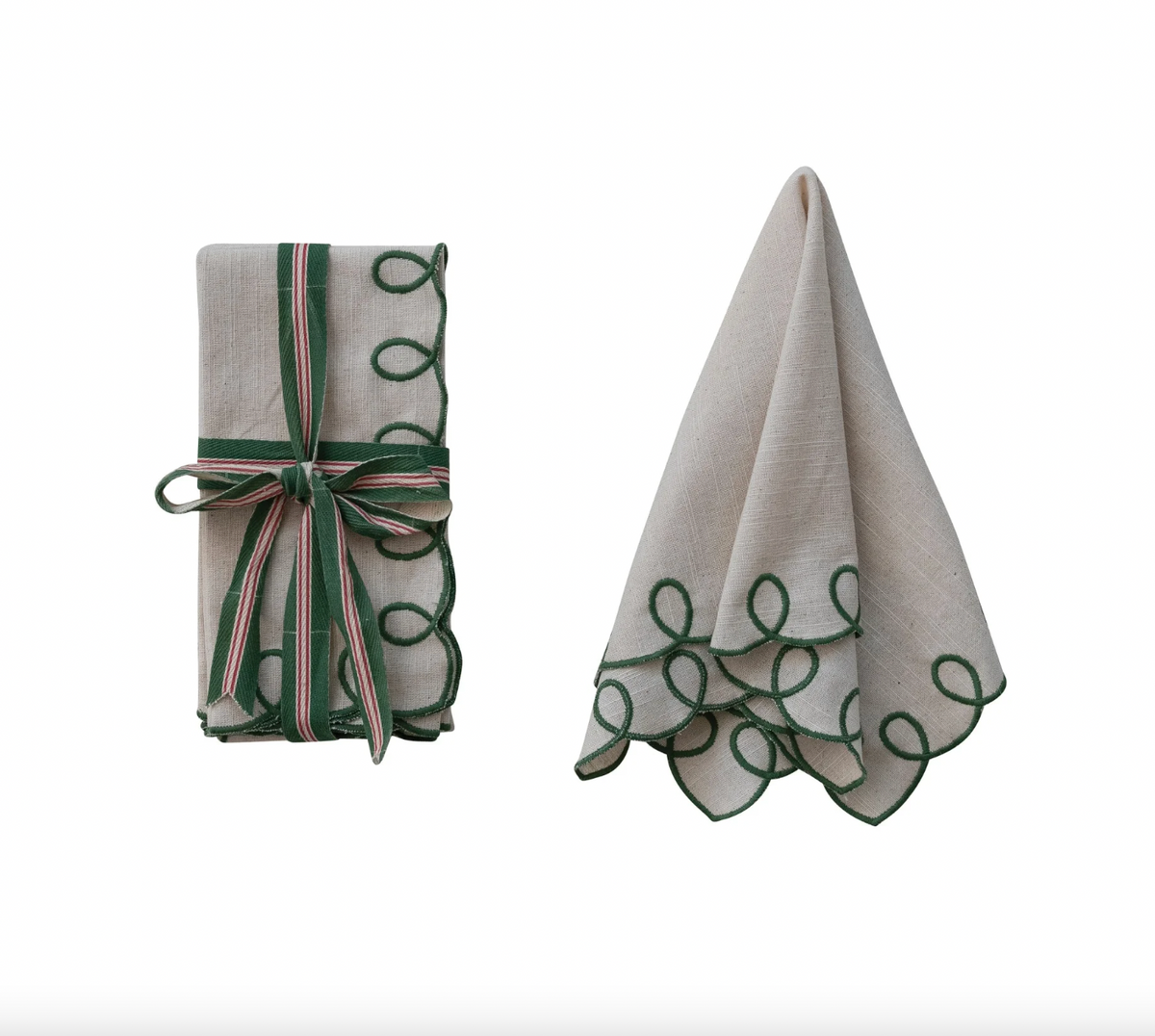 Cotton Scalloped Napkins with Embroidered Edges - Set of 4