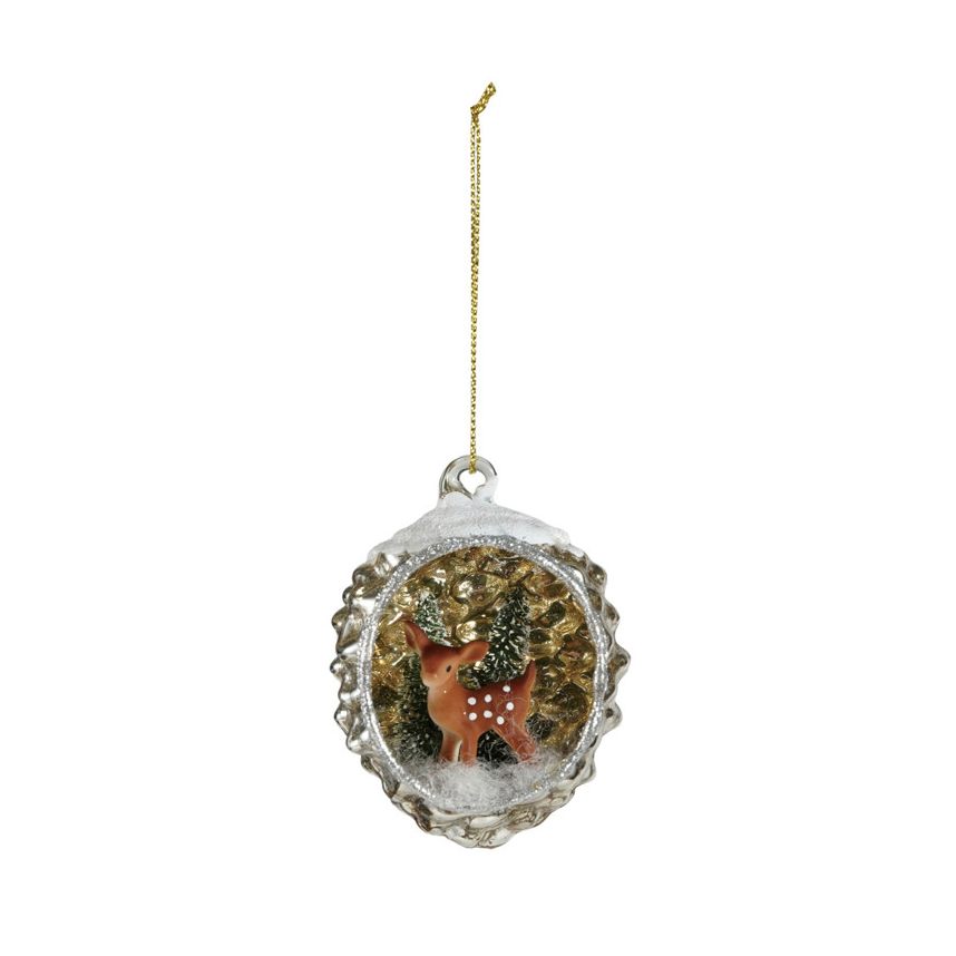 Mercury Glass Diorama Ornament with Deer & Glitter