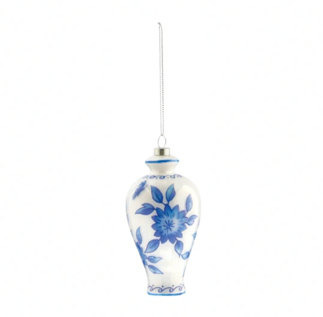 White & Blue Glass Ginger Jar/Cachepot Ornament - 2 Styles