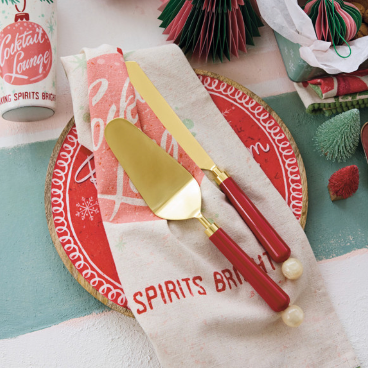 Stainless Steel Cake Servers with Marbled Resin Handles - Set of 2