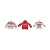 Knit Fabric Holiday Fair Isle Sweater Ornament on Metal Hanger - 3 Styles