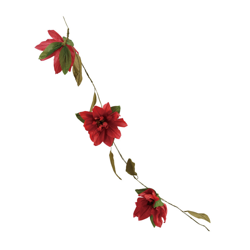 Handmade Paper Poinsettia Garland - Red & Green