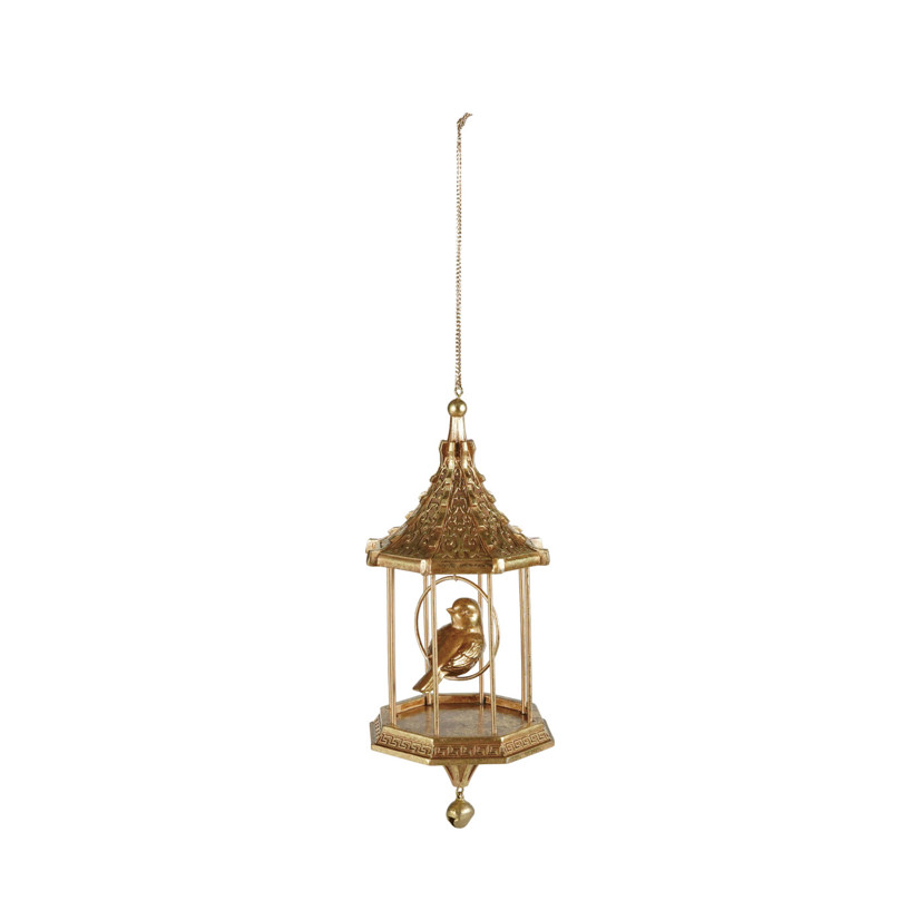 Birdcage Ornament with Bead - Gold Finish