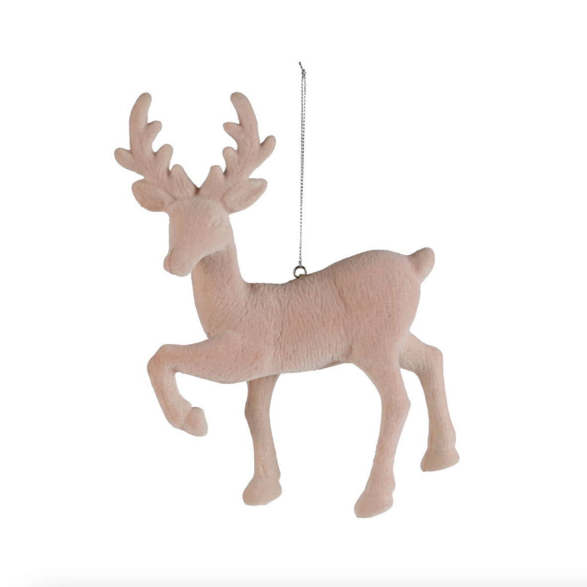 Flocked Deer Ornament - Blush Color