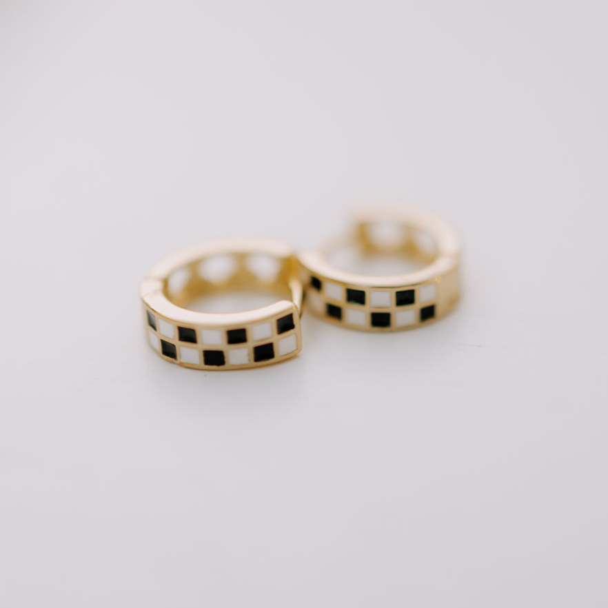 Black and White Checkers Hoops - Mauve Jewelry Co.