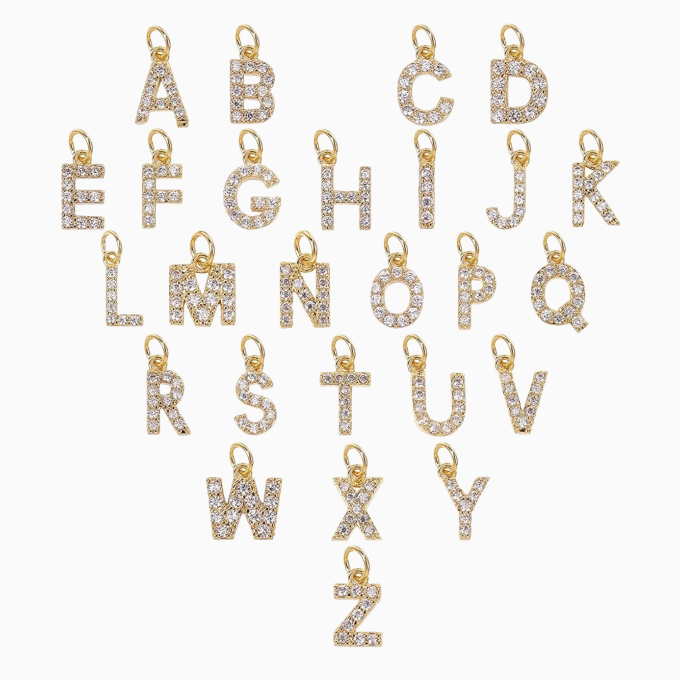 Gold Pavé Set Cz Initial Letter Charms