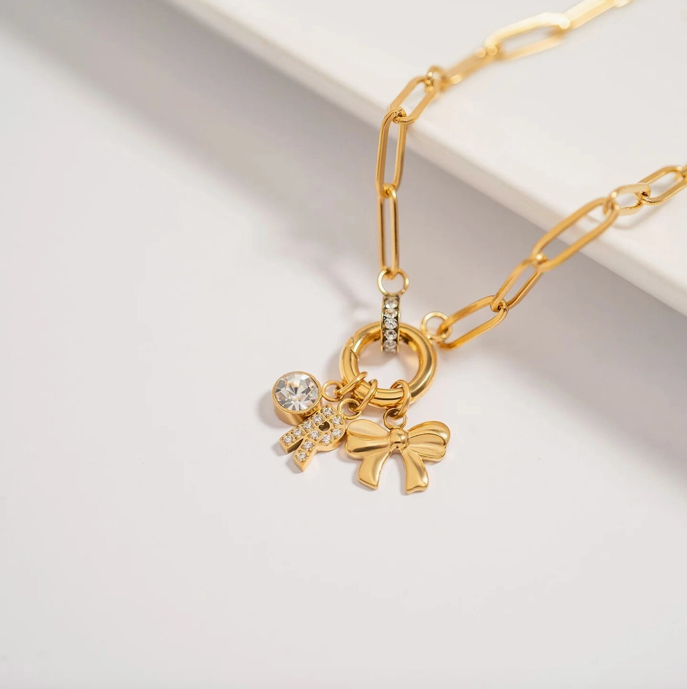 Gold Pavé Set Cz Initial Letter Charms