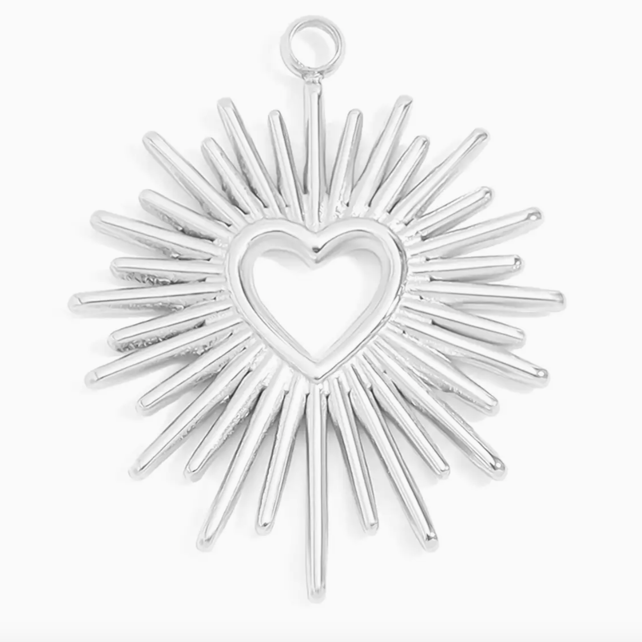 Sunburst Heart Charm - Stainless Steel