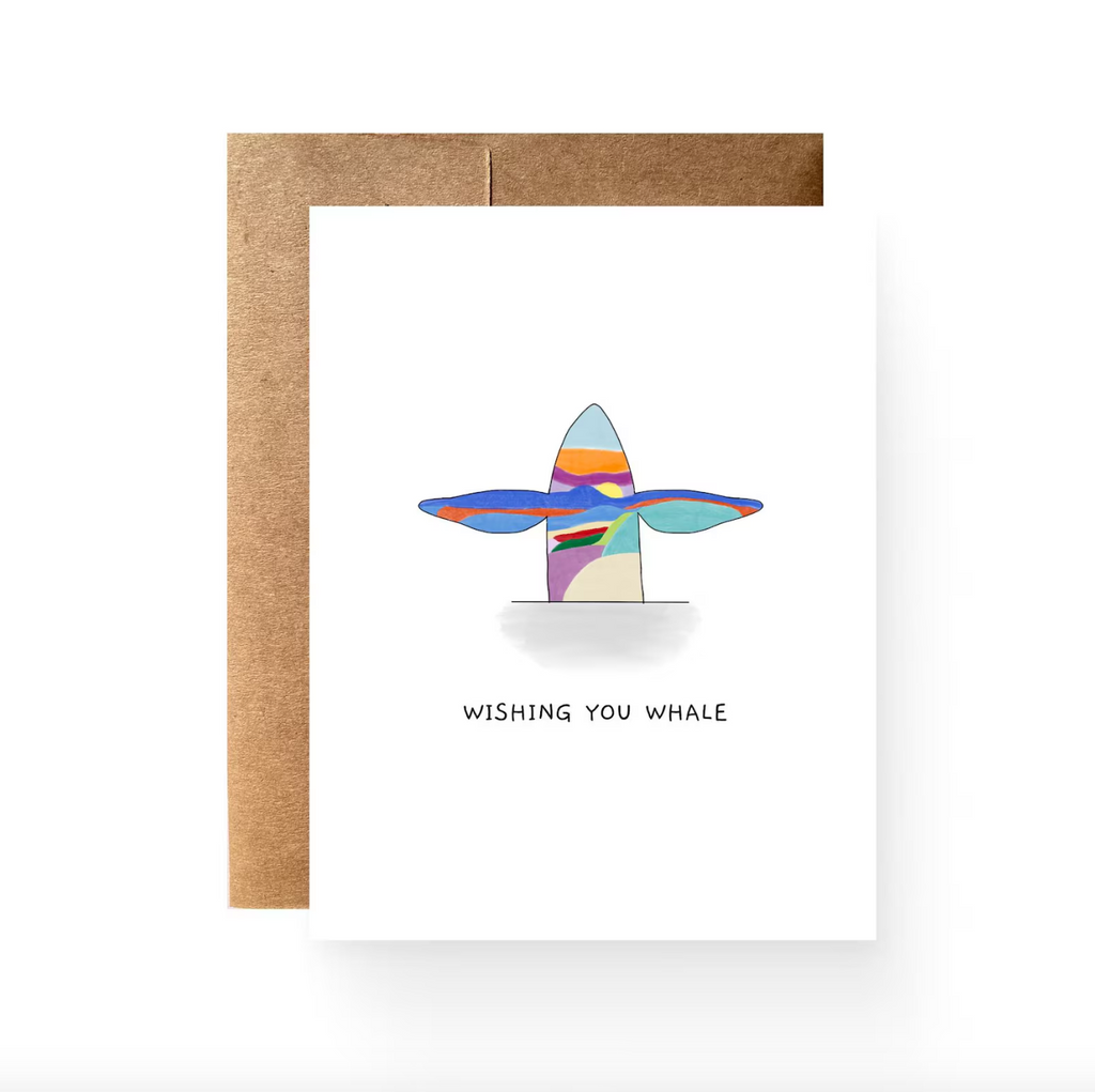 "Wishing you whale" under a watercolor painting of the 9th and 9th whale, arms wide open. 