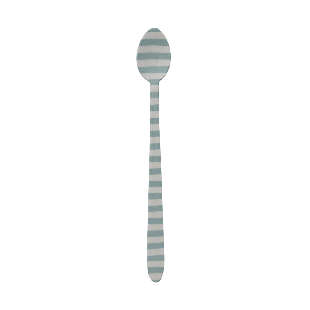 Light Blue with white Striped cocktail spoon on a white background
