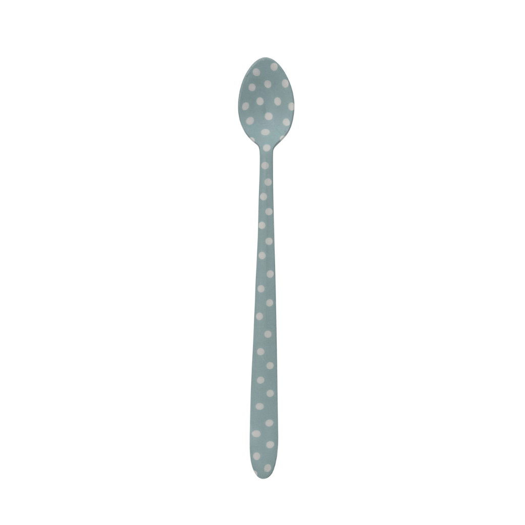Light blue with white dots cocktail spoon on a white background