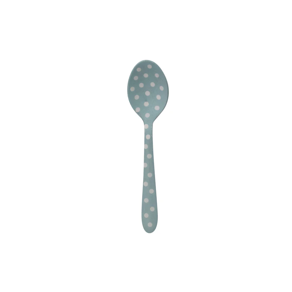 Enameled Stainless Steel spoon - Light Blue w/ White Dots