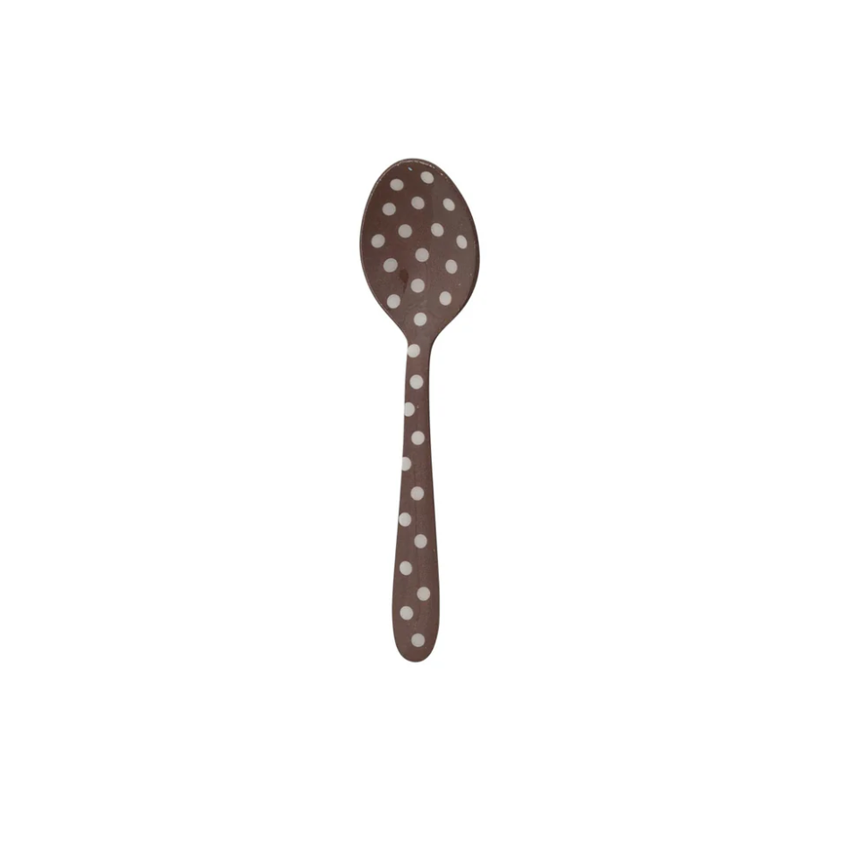 Enameled Stainless Steel spoon -  Brown w/ White Dots