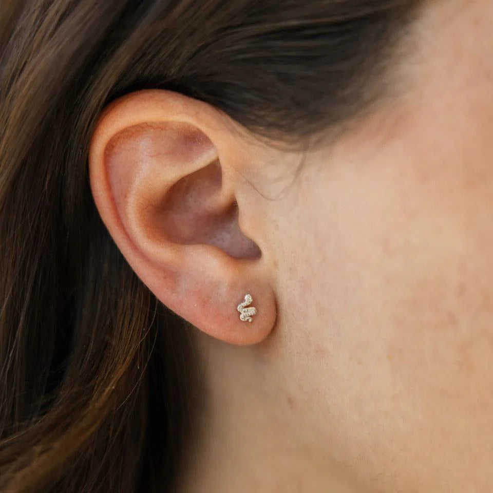 7mm silver snake studs with CZ diamond