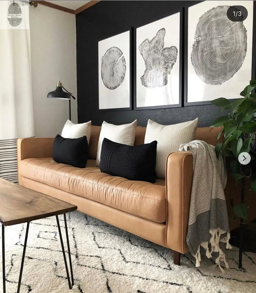 Tree rings Print, Three Panel Wall Art, Woodcut print, Lumber, Tree of Life, Sacred Geometry, Live Edge, Shabby Tree, Each 24x36 inches