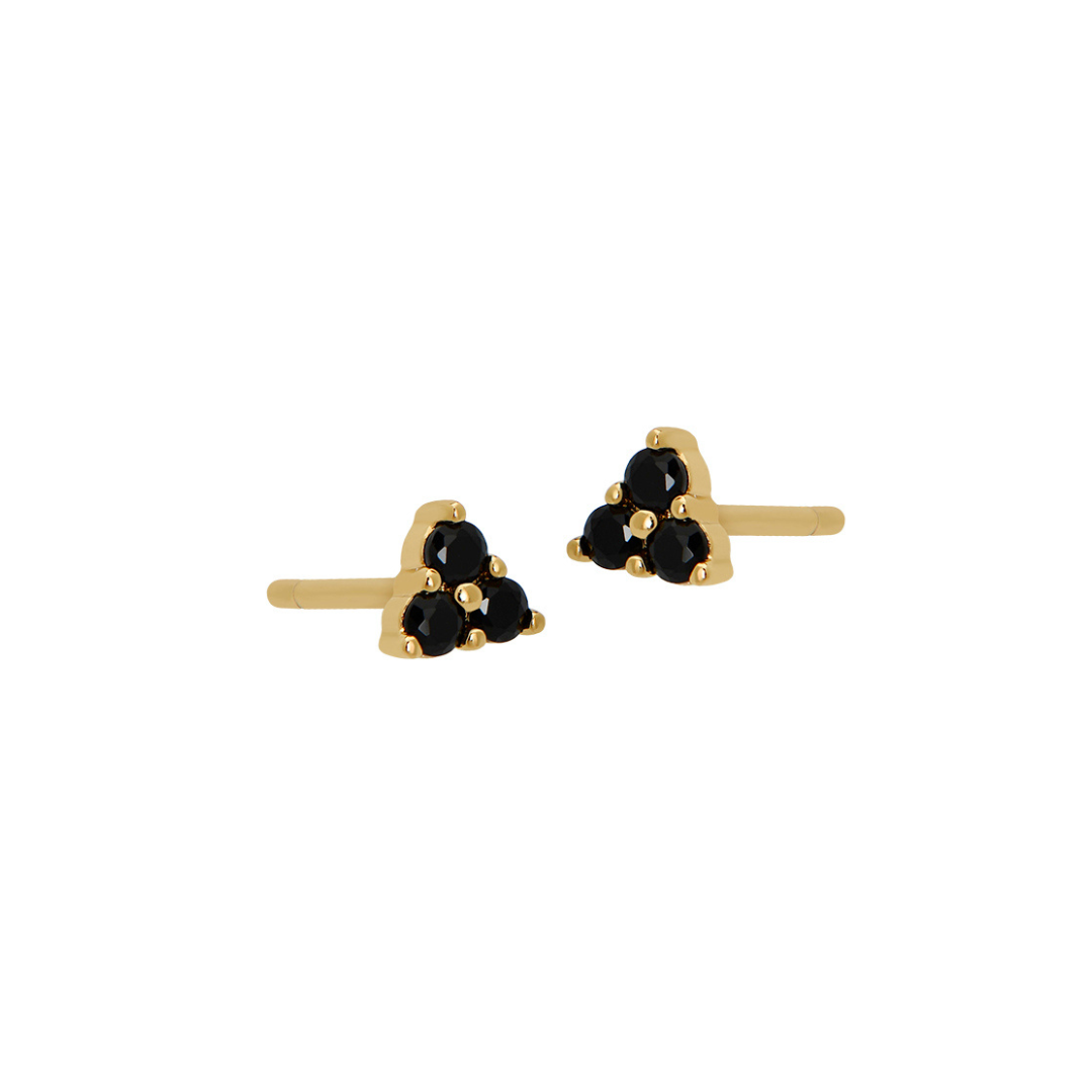 TRIO BLACK CZ STUD EARRINGS IN GOLD