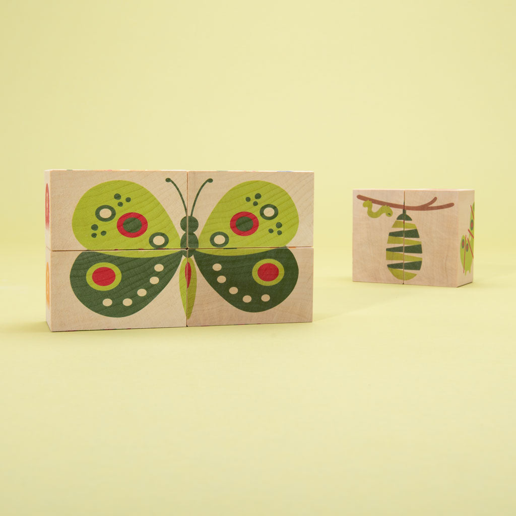 This floral frenzy is busting out with fun! Build your own garden scene. Six blocks feature tulips, colorful flowers, caterpillars, a butterfly, and more. Can you count the petals? How will you measure the inchworm with the ruler? More than colorful educational blocks, this artful set is a decorative puzzle, too. It’s blooming beautiful!  6 - 3 x 1.75 inch blocks