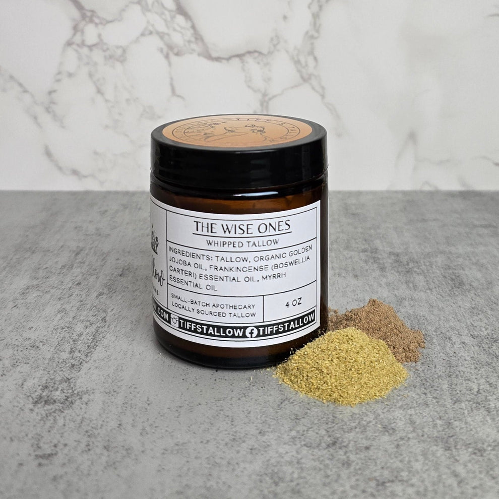 4 oz glass jar of the wise ones whipped tallow