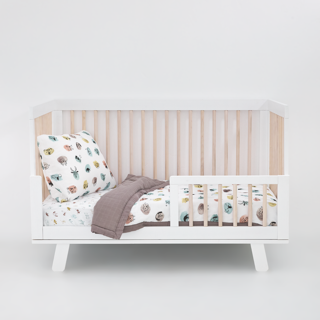 Celebrate their imagination. The Toddler Bedding Set features a variety of themes and prints to help bring their creativity to life as they transition from infant to toddler. 3 piece set includes: 1 Toddler Comforter, 1 crib sheet, 1 pillowcase.  Cotton Muslin Toddler Bedding 3 Piece Set - Watercolor Critters