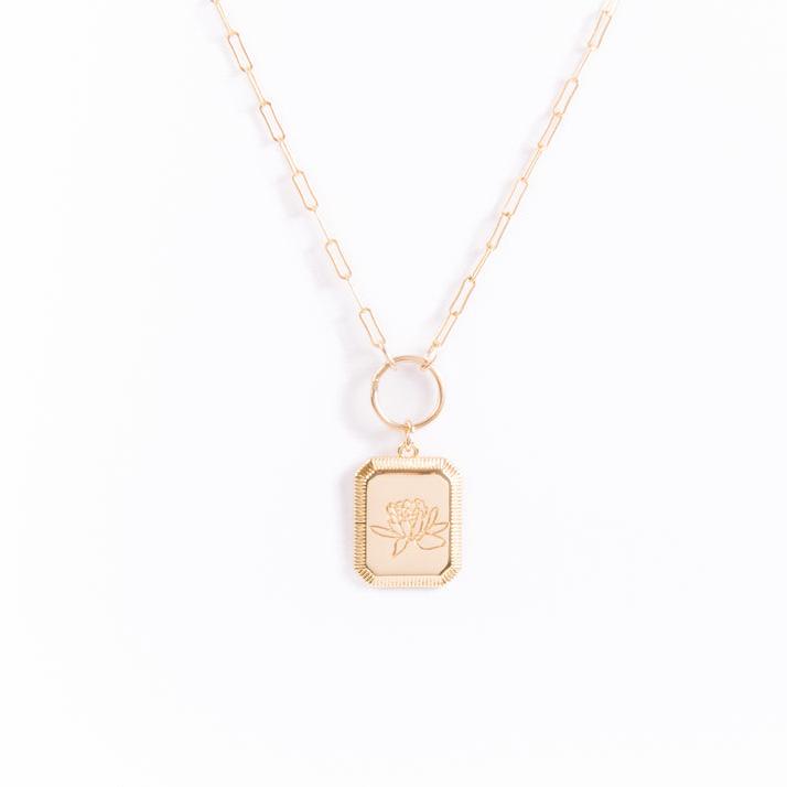 gold engraved lotus flower necklace