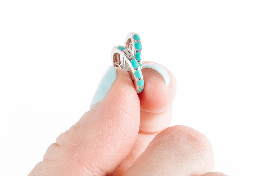 Silver Turquoise Huggies
