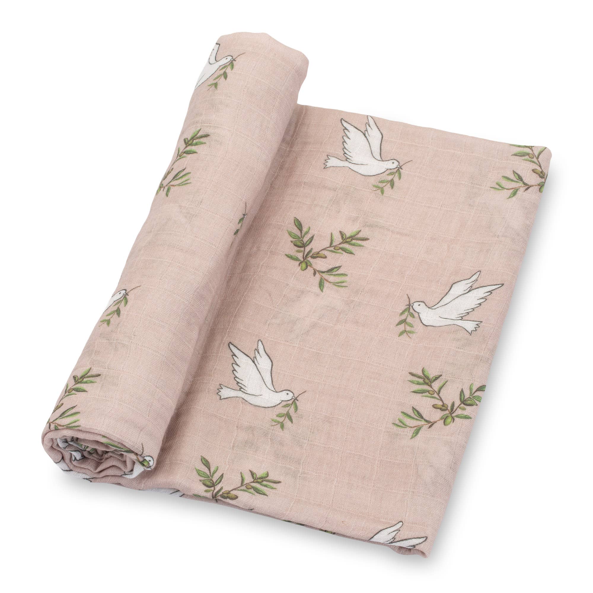   dove and leaf pattern on a light background swaddle blanket