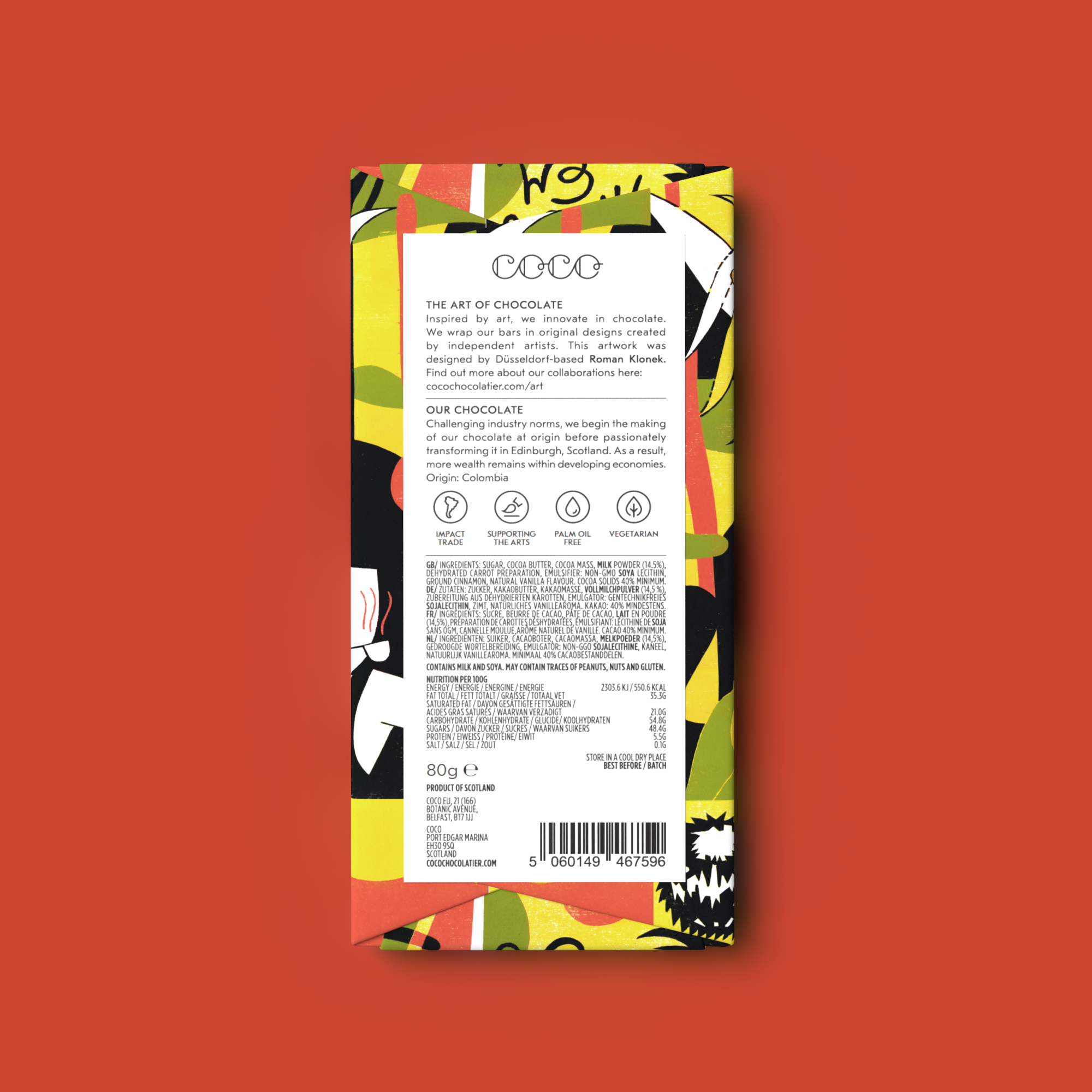 Back of Carrot Cake Milk Chocolate 80g