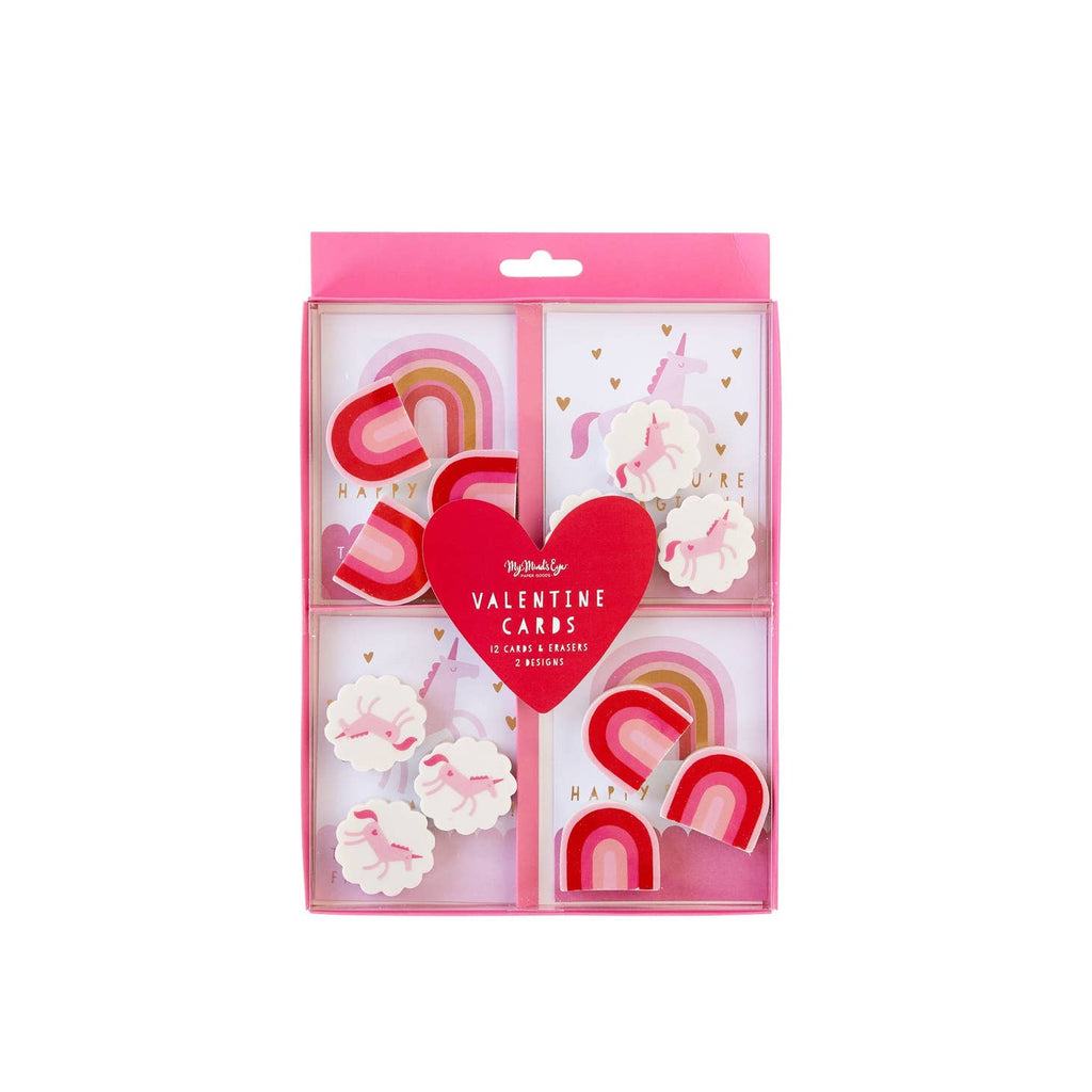 Spread 'magical' love with Rainbows and Unicorns Valentine's Cards! Perfect for any card exchange, these erasers and cards feature cheery and colorful rainbows and unicorns! Guaranteed to bring a smile to any recipient's face. Now that's what we call 'true love