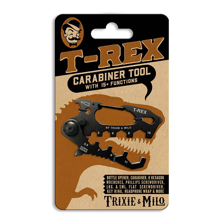 T-Rex carabiner tool packaging with T-Rex logo on a white background