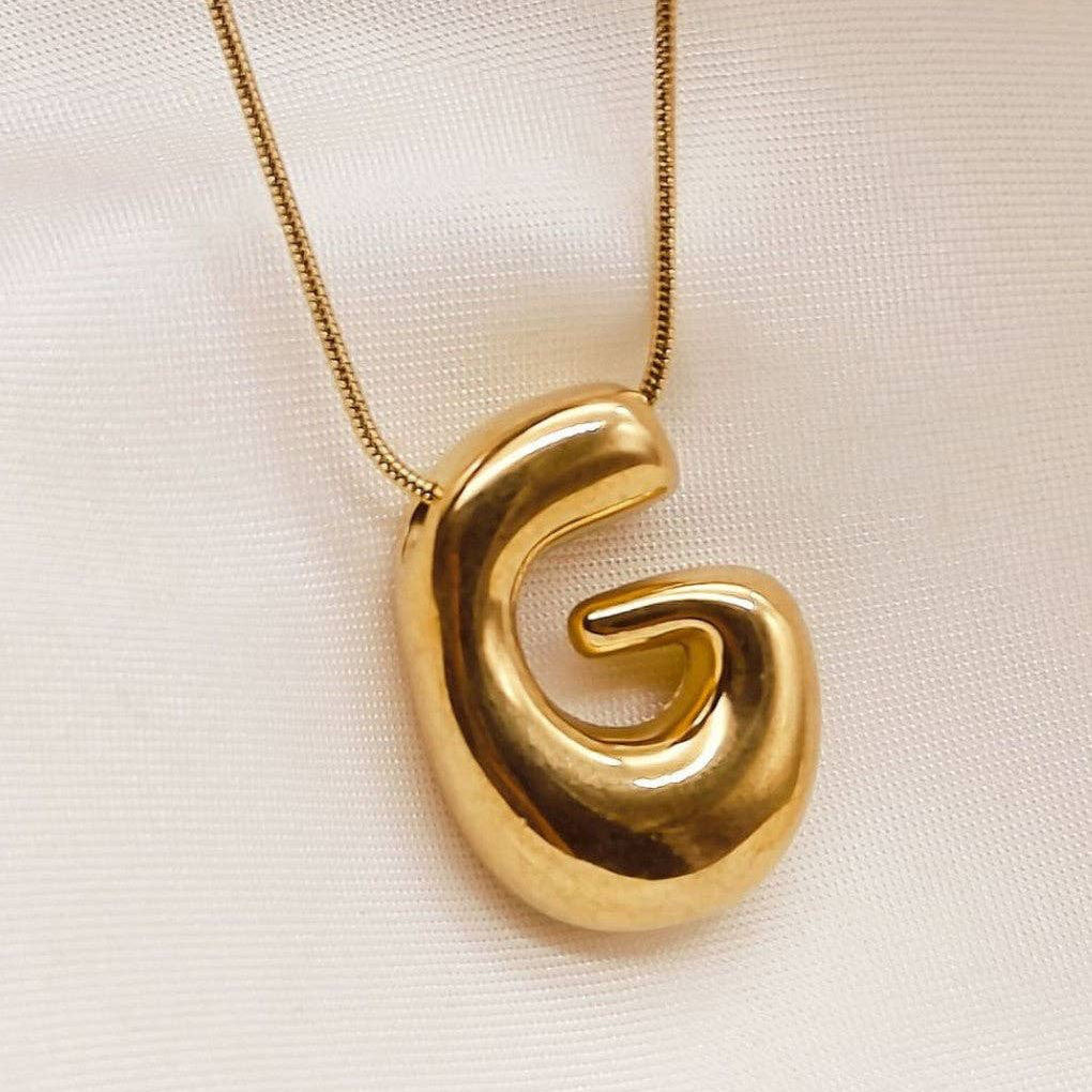 Gold Bubble Letter Initial Necklace - A Through Z